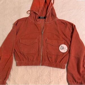Rust Orange Cropped Hoodie Jacket